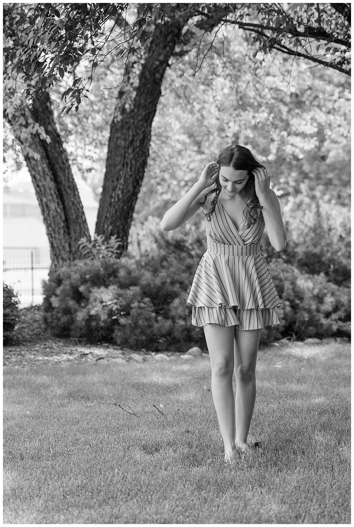 Black and white Senior girl portrait in Melrose Park, IL