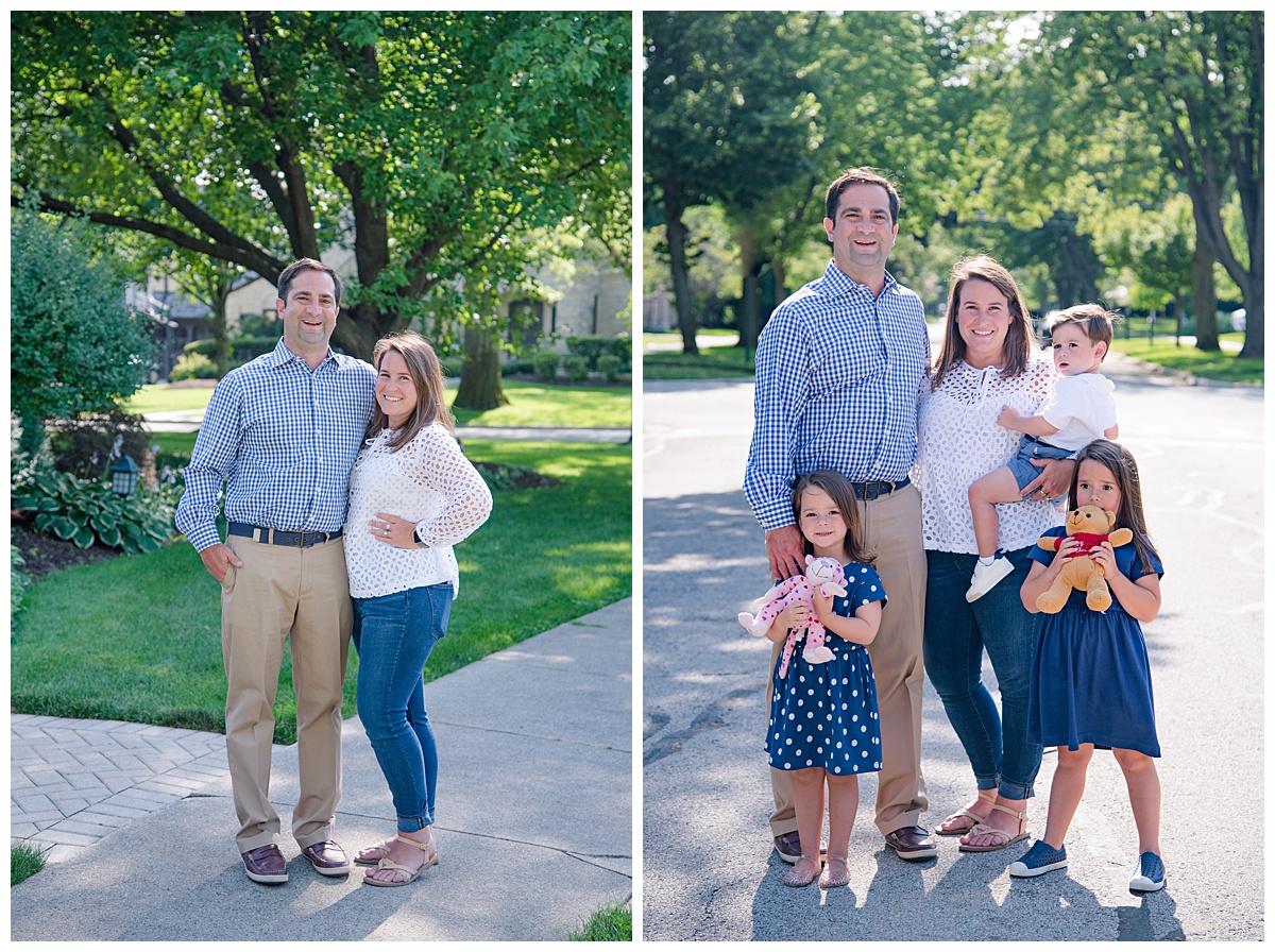 Extended family photo shoot in a street in River Forest, IL