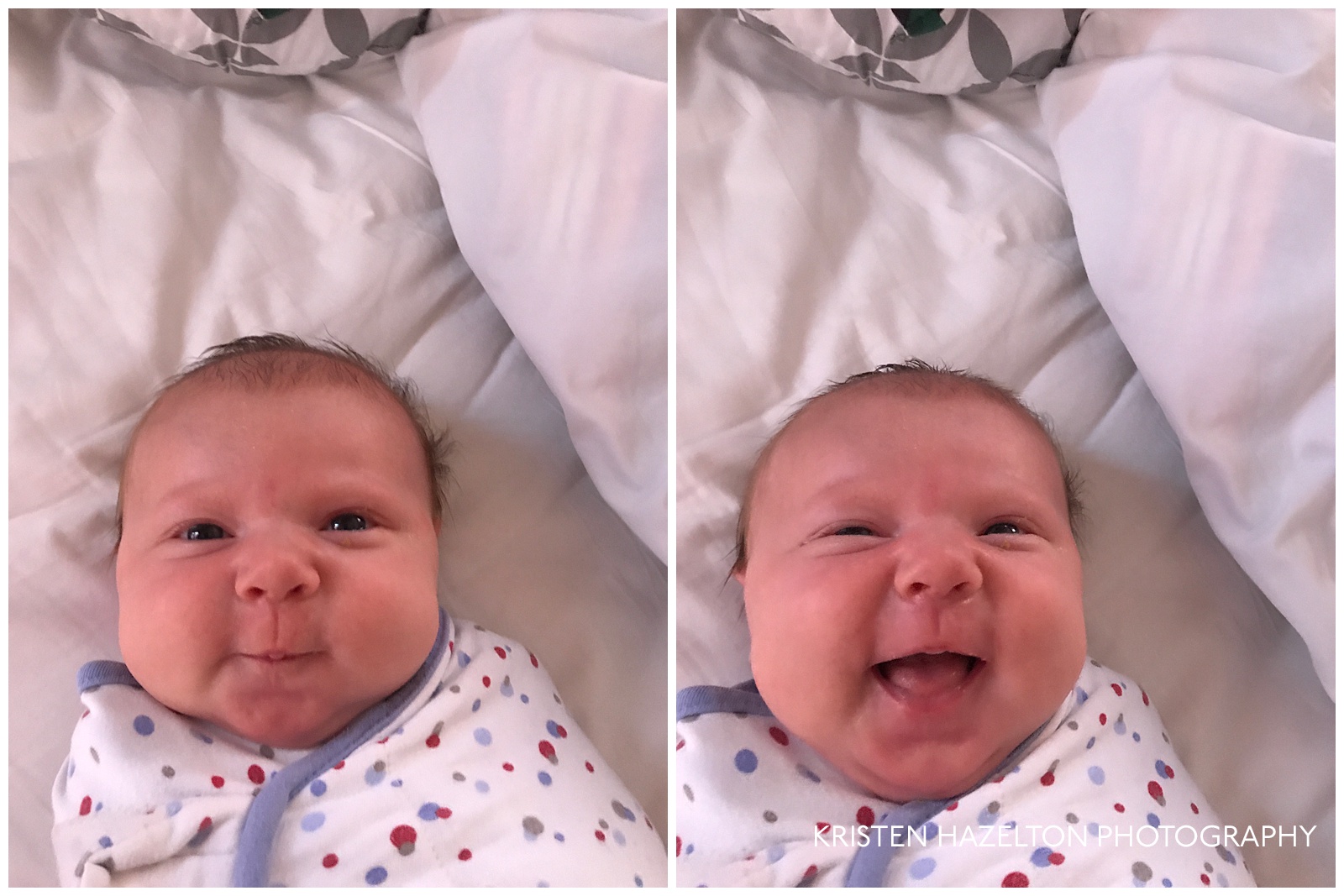 Smiling, swaddled baby
