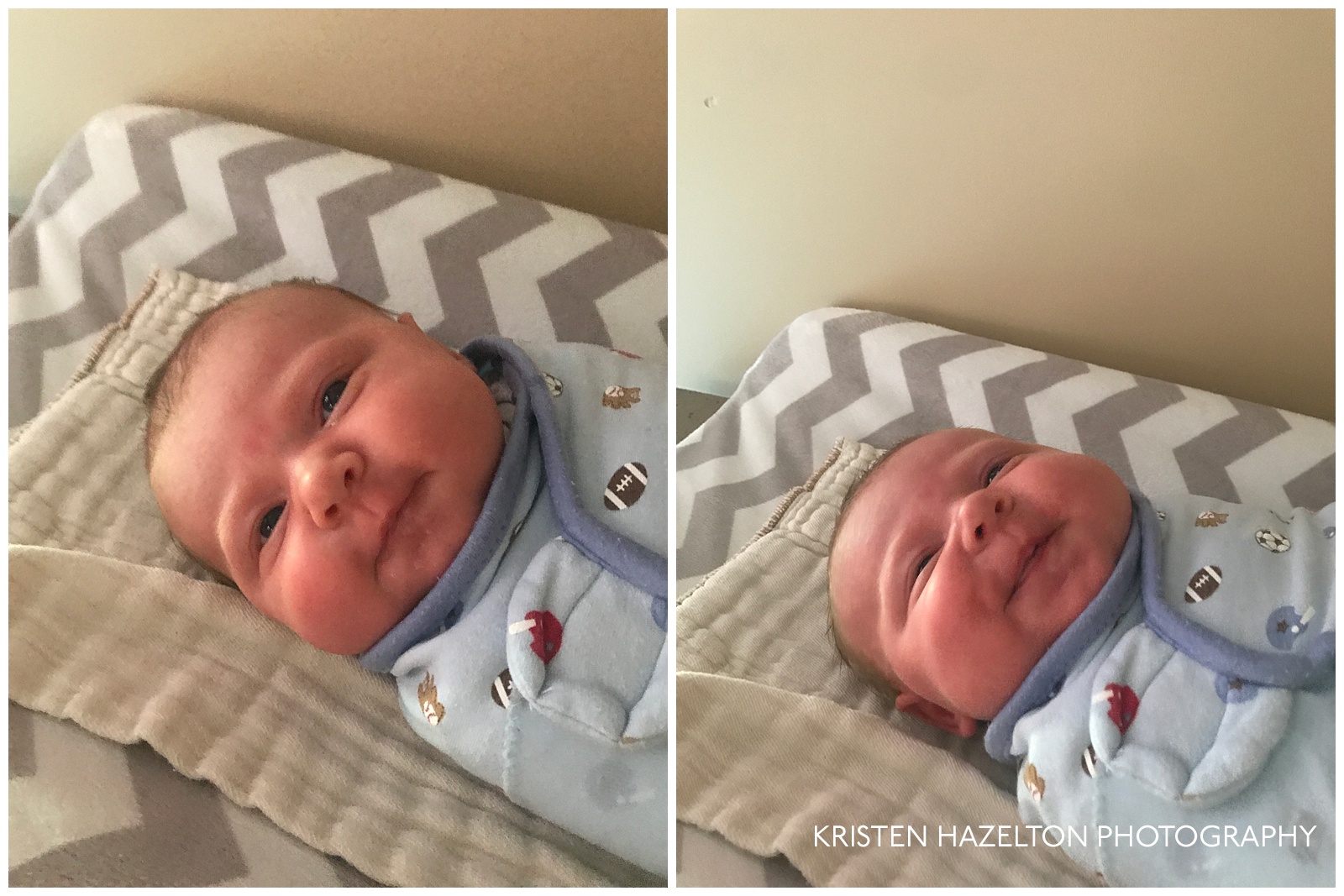 Collage of a smiling, swaddled baby