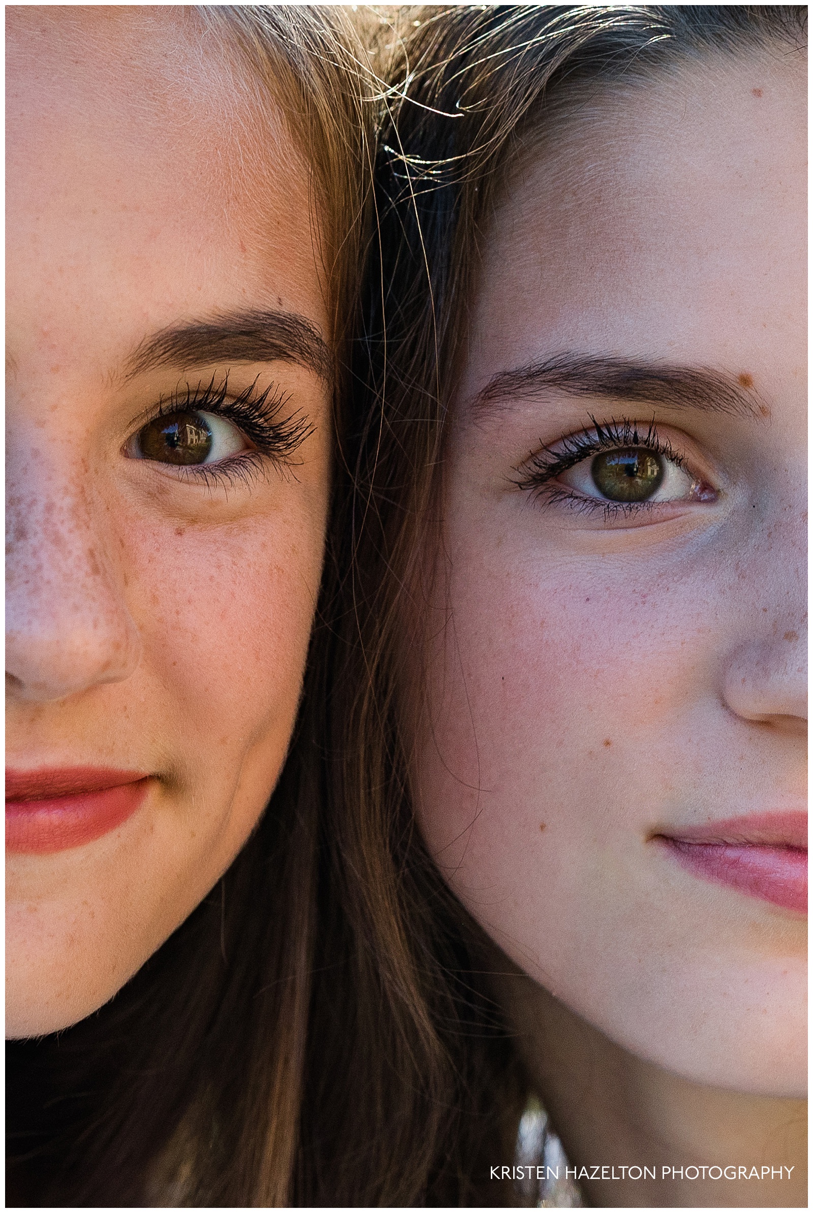 Closeup shot of the eyes of two sisters