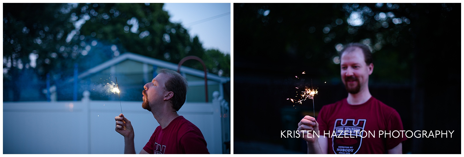 Man blowing a firework sparkler