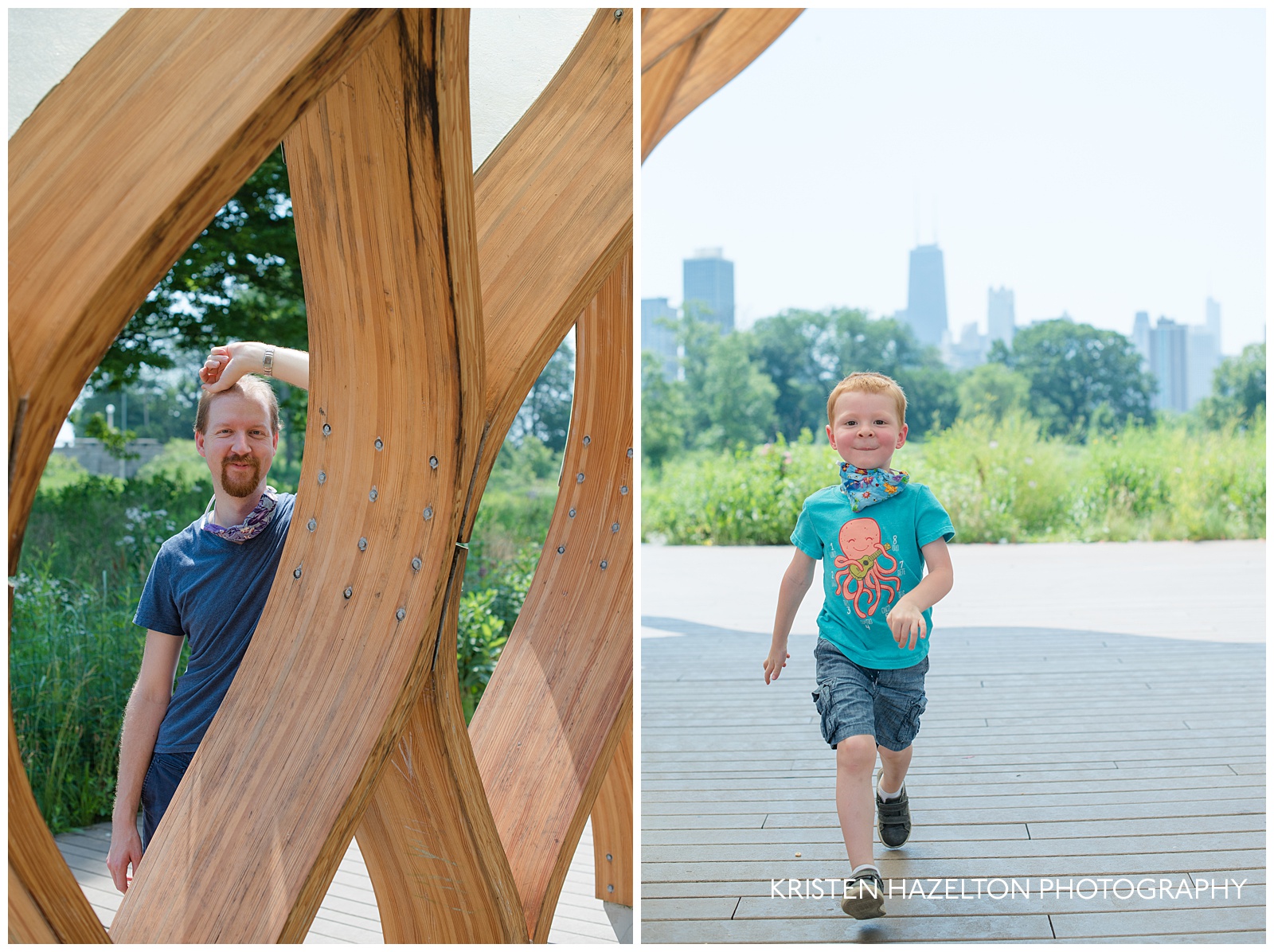 Father and son at the Honeycomb Sculpture at Lincoln Park, Chicago, IL