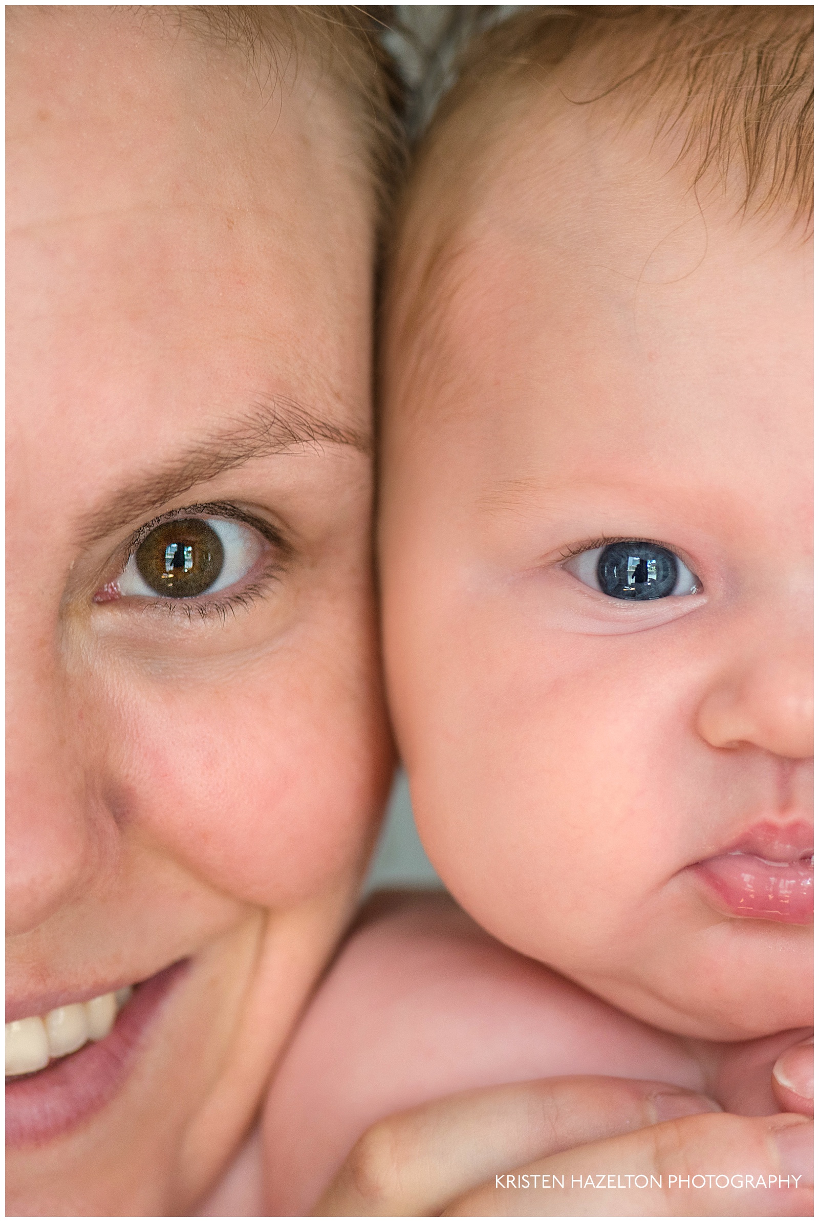 Closeup of mom and baby daughter's eyes