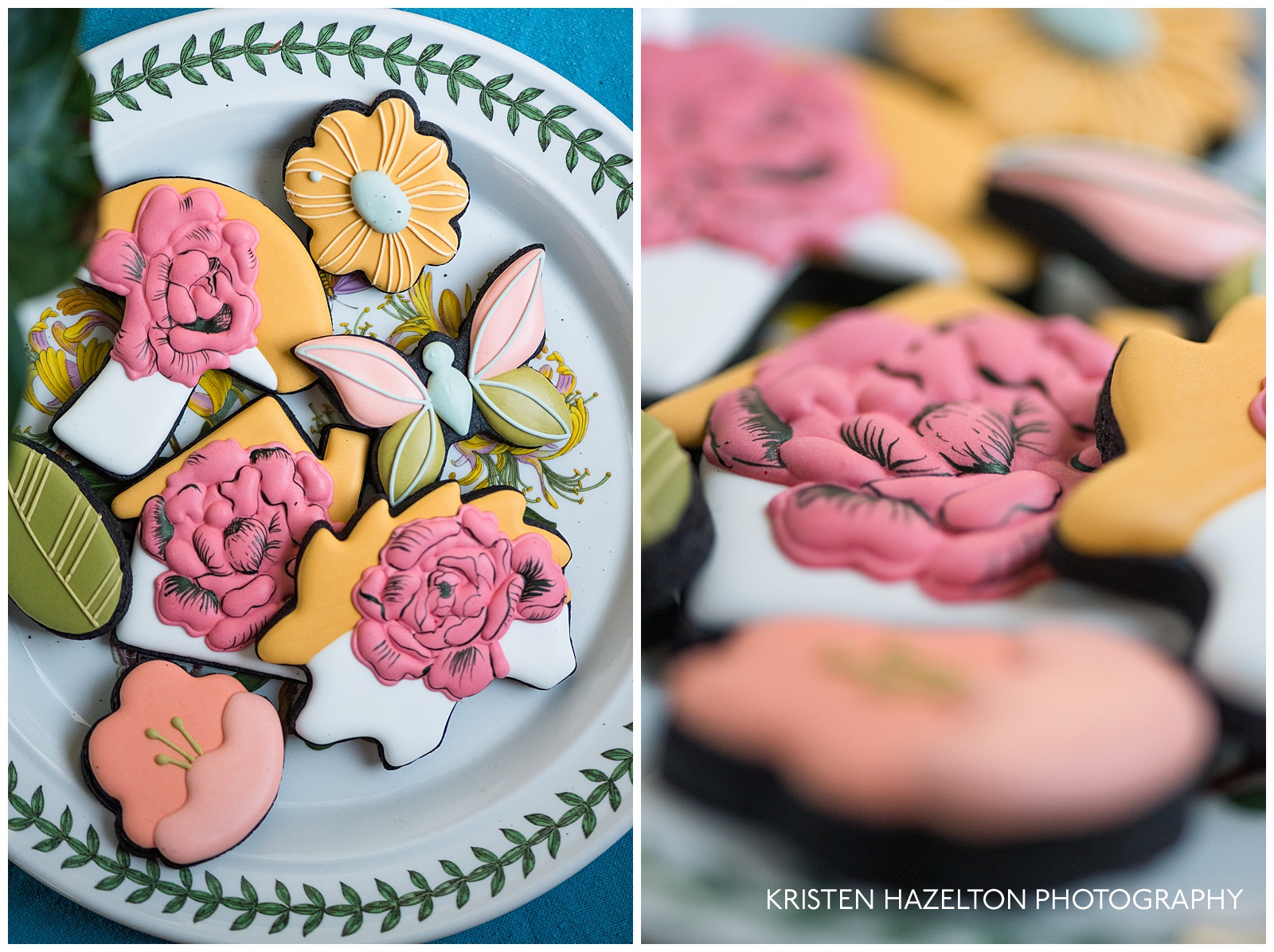 macro photos of chocolate cookies decorated with flowers