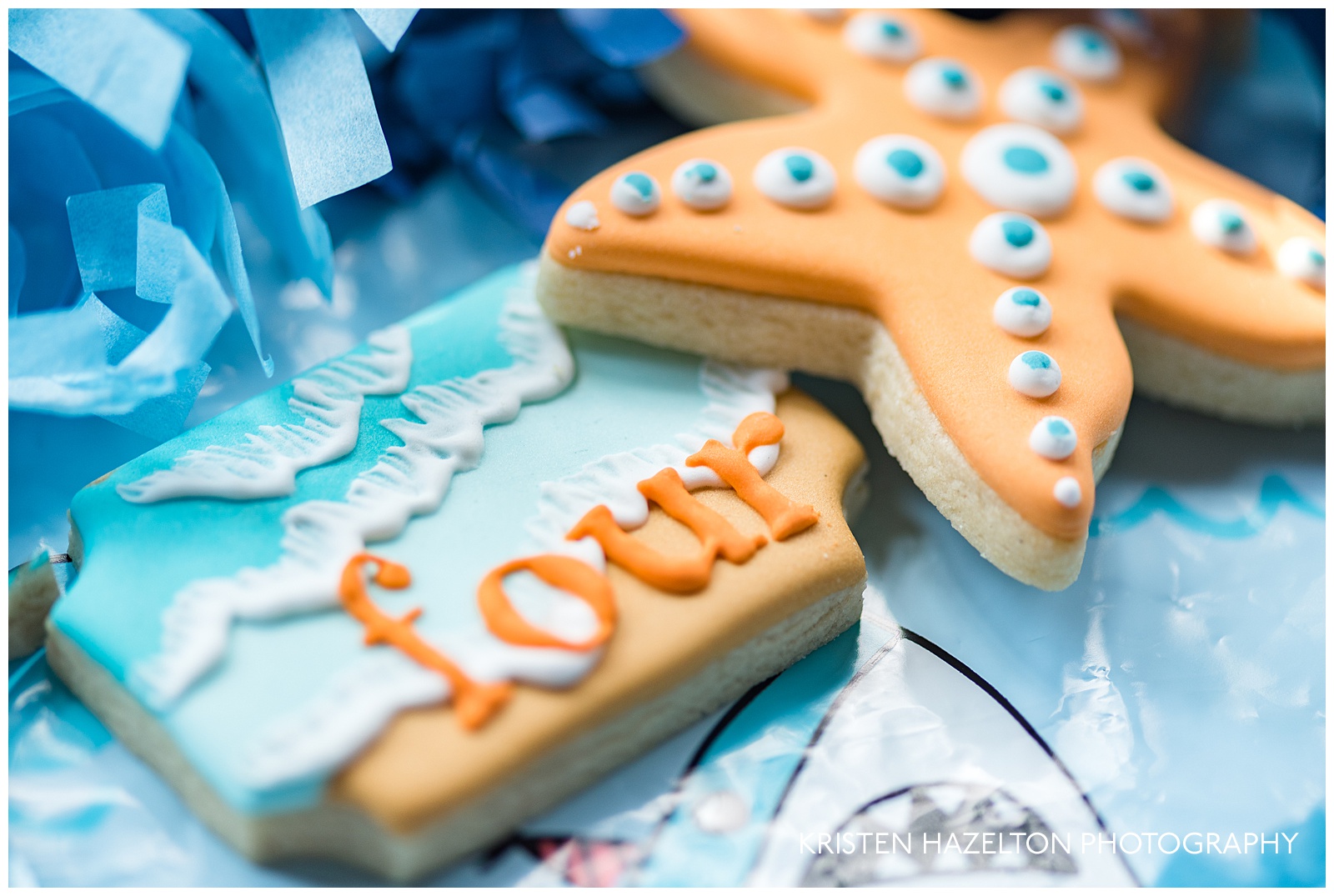 Ocean-themed decorated cookies