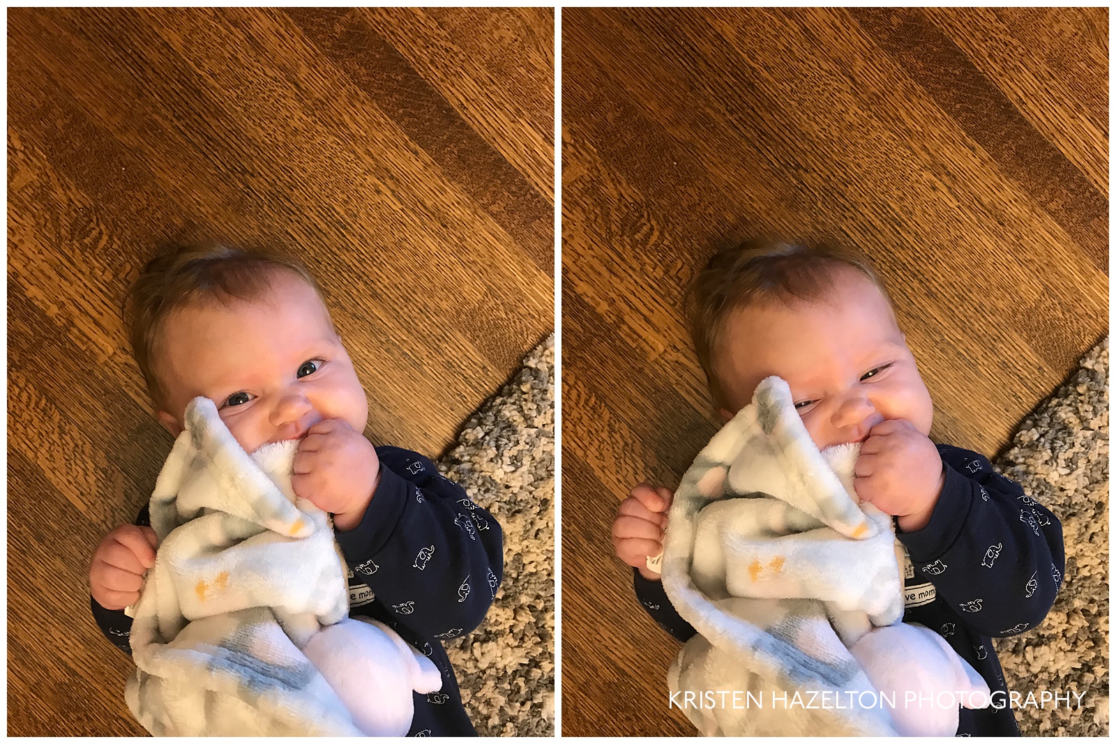Baby chewing on an elephant lovey