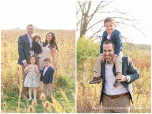 Family portrait of five in a meadow