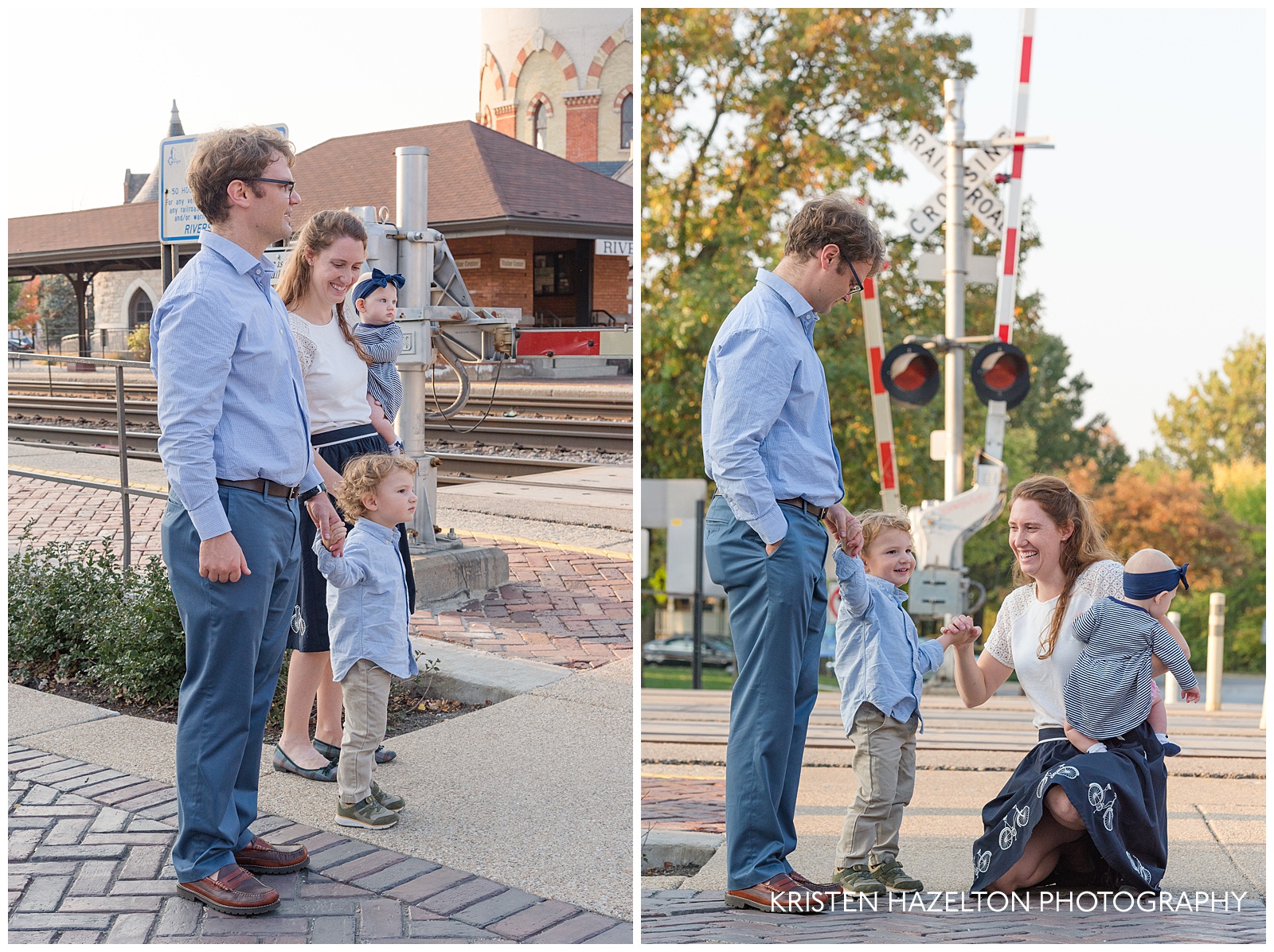 Train family portraits at Riverside, IL by Oak Park photographer Kristen Hazelton