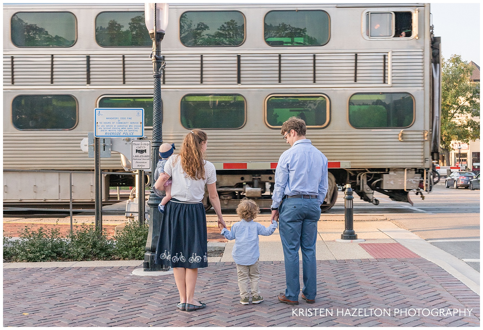 Train family portraits at Riverside, IL by Oak Park photographer Kristen Hazelton