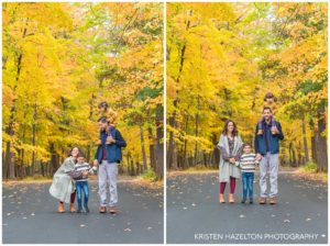 Fall portraits of a young family of four in Thatcher Woods in River Forest, IL