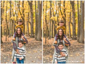 Fall portrait of a Mother and her young daughter and son