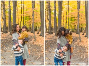 Fall portrait of a Mother and her young daughter and son