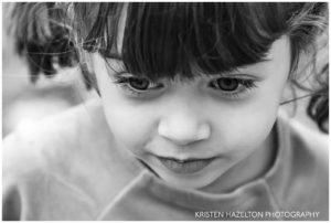 Black and white portrait of a two-year old girl