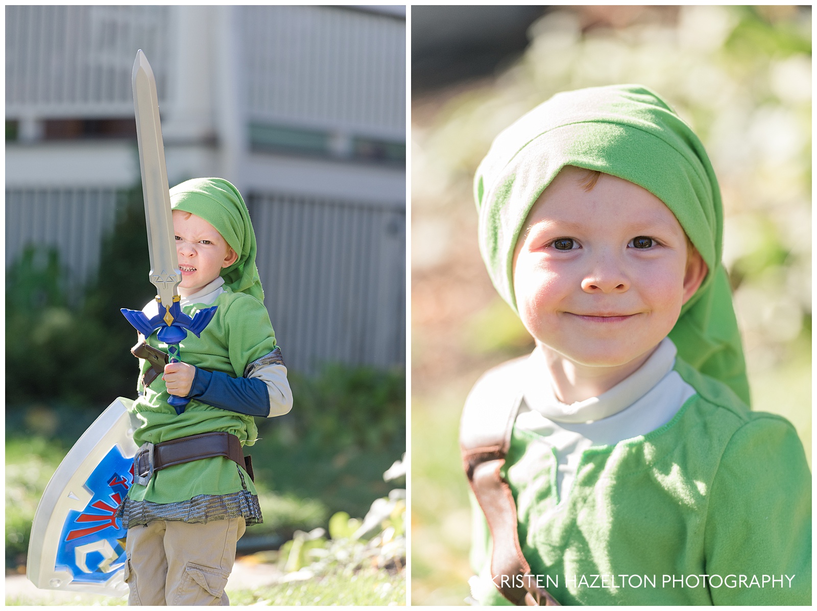 Four year old boy dressed up as Link