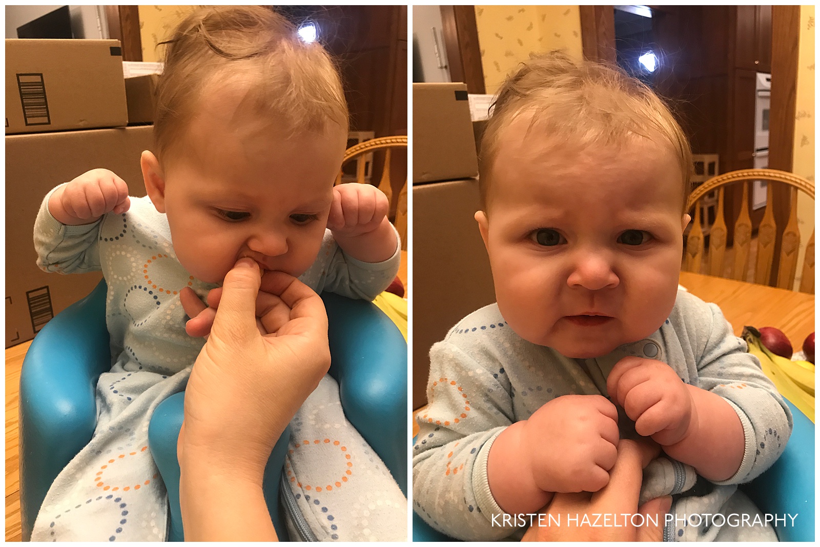 Baby having first bites