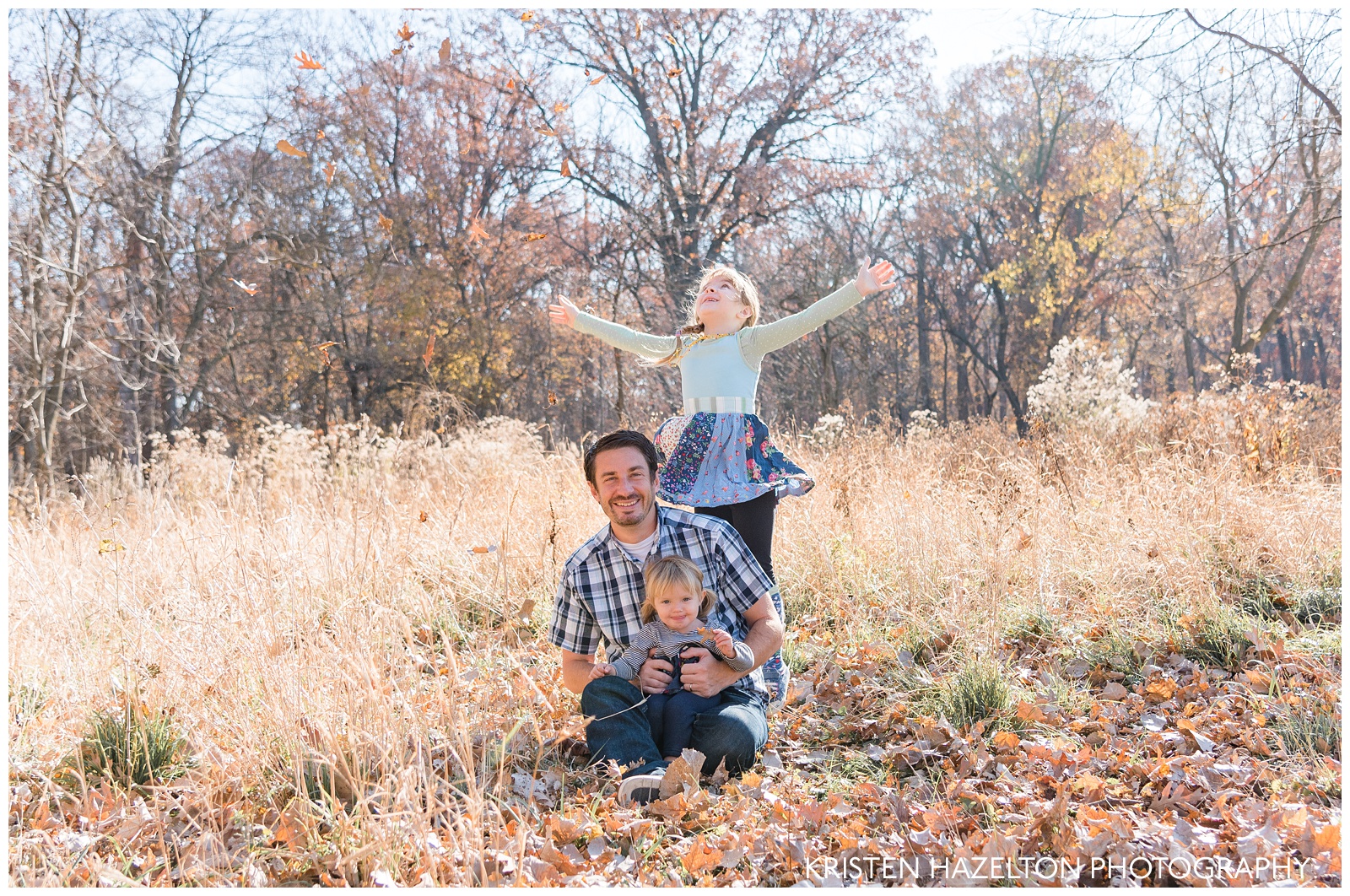 Family photos of a Dad with his two young daughters