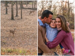 Fall family portraits of a family of four at Thatcher Woods, River Forest, IL