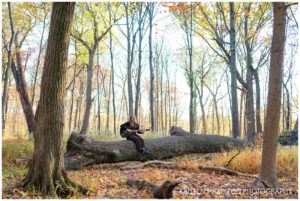 Senior portraits with a guitar at Thatcher Woods in River Forest, IL