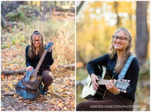 Senior portraits with a guitar at Thatcher Woods in River Forest, IL