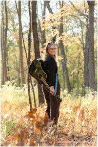 Senior portraits with a guitar at Thatcher Woods in River Forest, IL