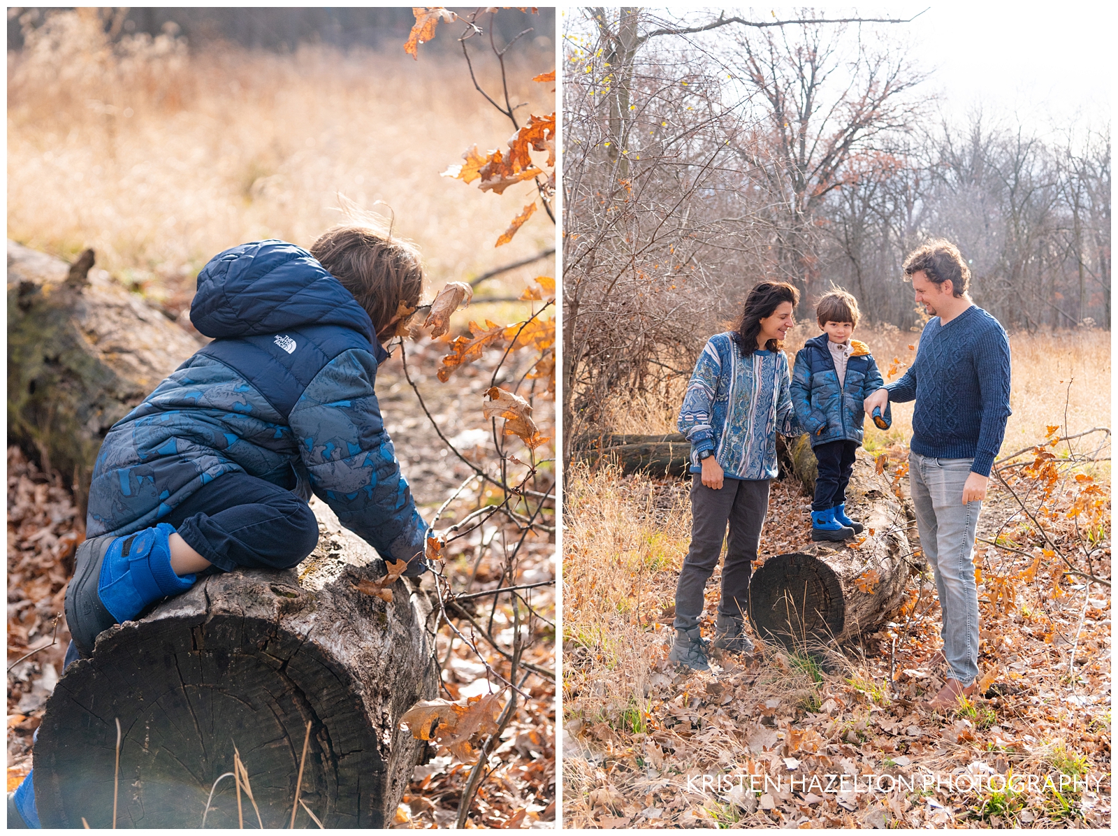 Family portrait of three at Thatcher Woods in River Forest, IL by Oak Park family photographer Kristen Hazelton