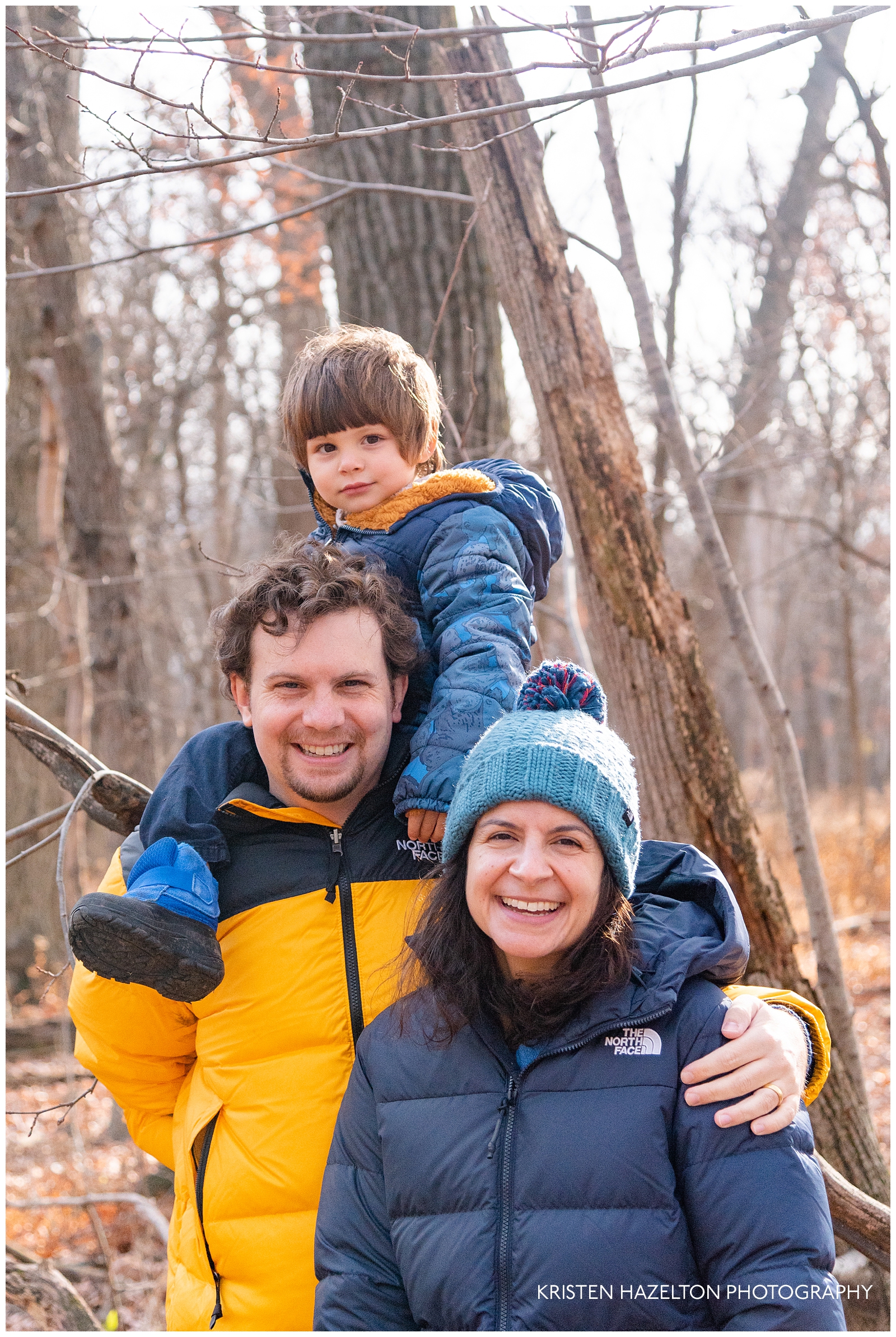 Cheerful family portrait of three by Oak Park photographer Kristen Hazelton