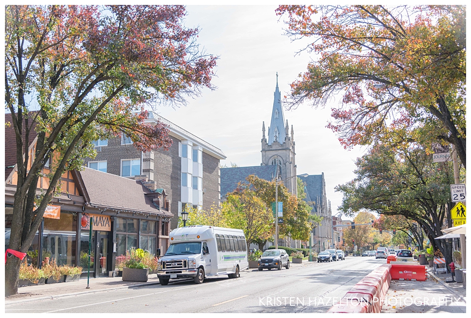 The Hemingway District in Oak Park, IL on S Oak Park Ave looking south in Fall 2020