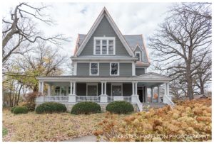 Beautiful victorian home in the fall in Oak Park, IL