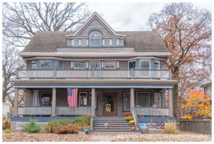 Beautiful victorian home in the fall in Oak Park, IL