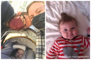 Pandemic family selfie with masks, and a happy baby