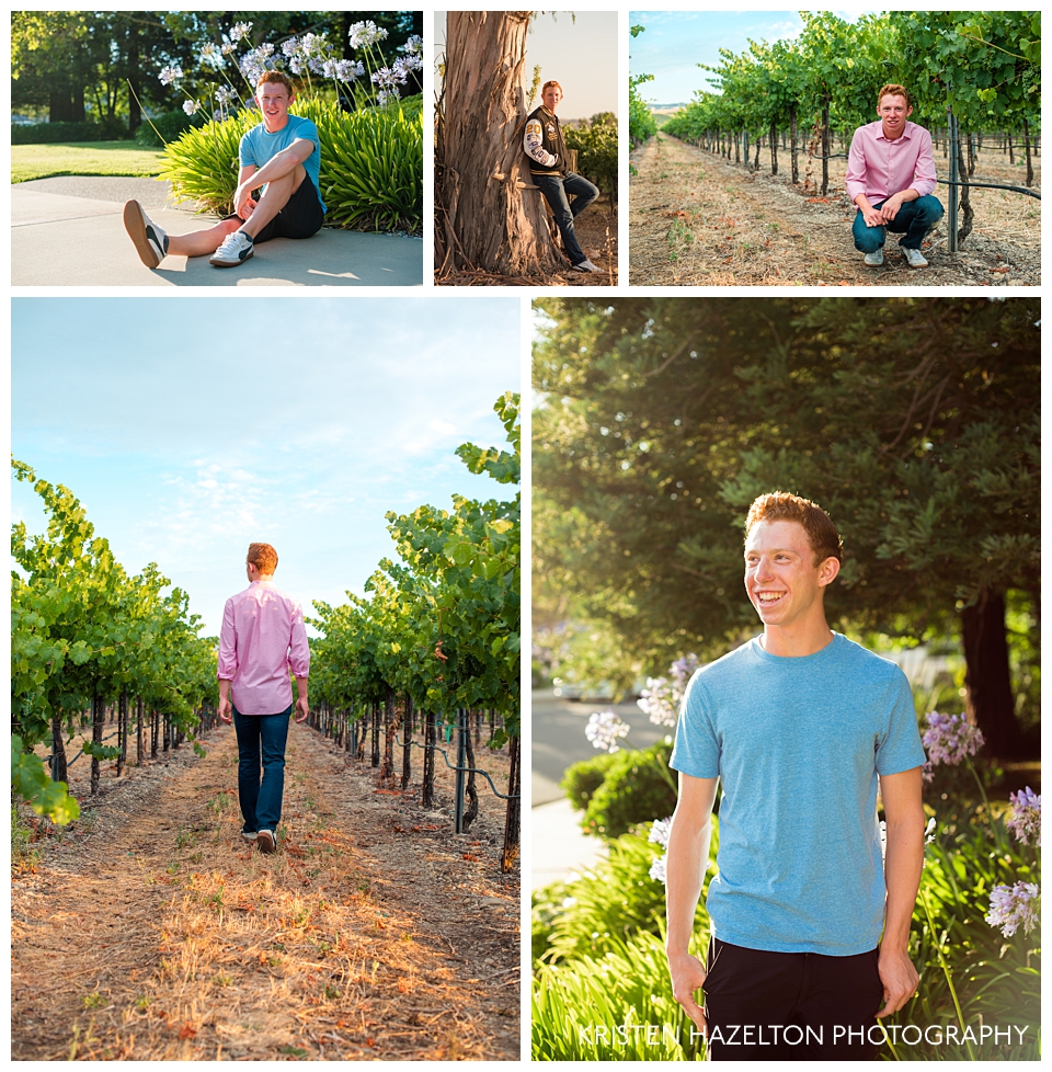 Golden hour vineyard male senior portraits Livermore, CA senior photographer Kristen Hazelton