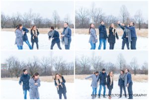 Extended family snowball fight
