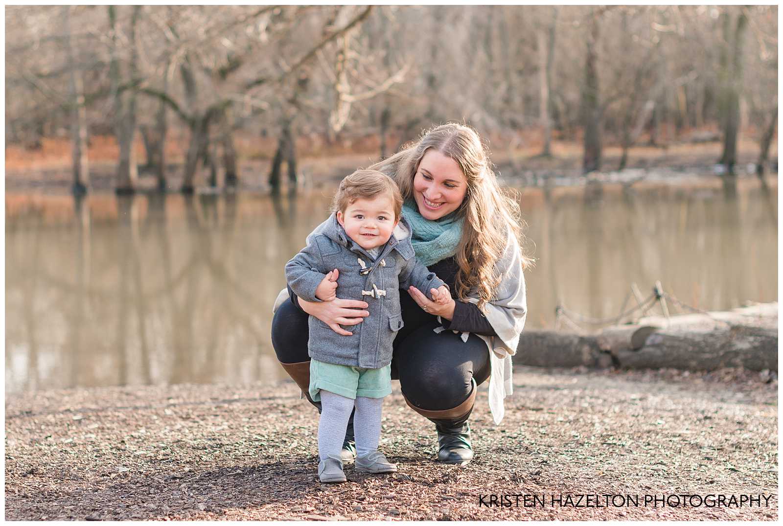 Expecting mother and toddler son posing for family and maternity photos in River Forest, IL