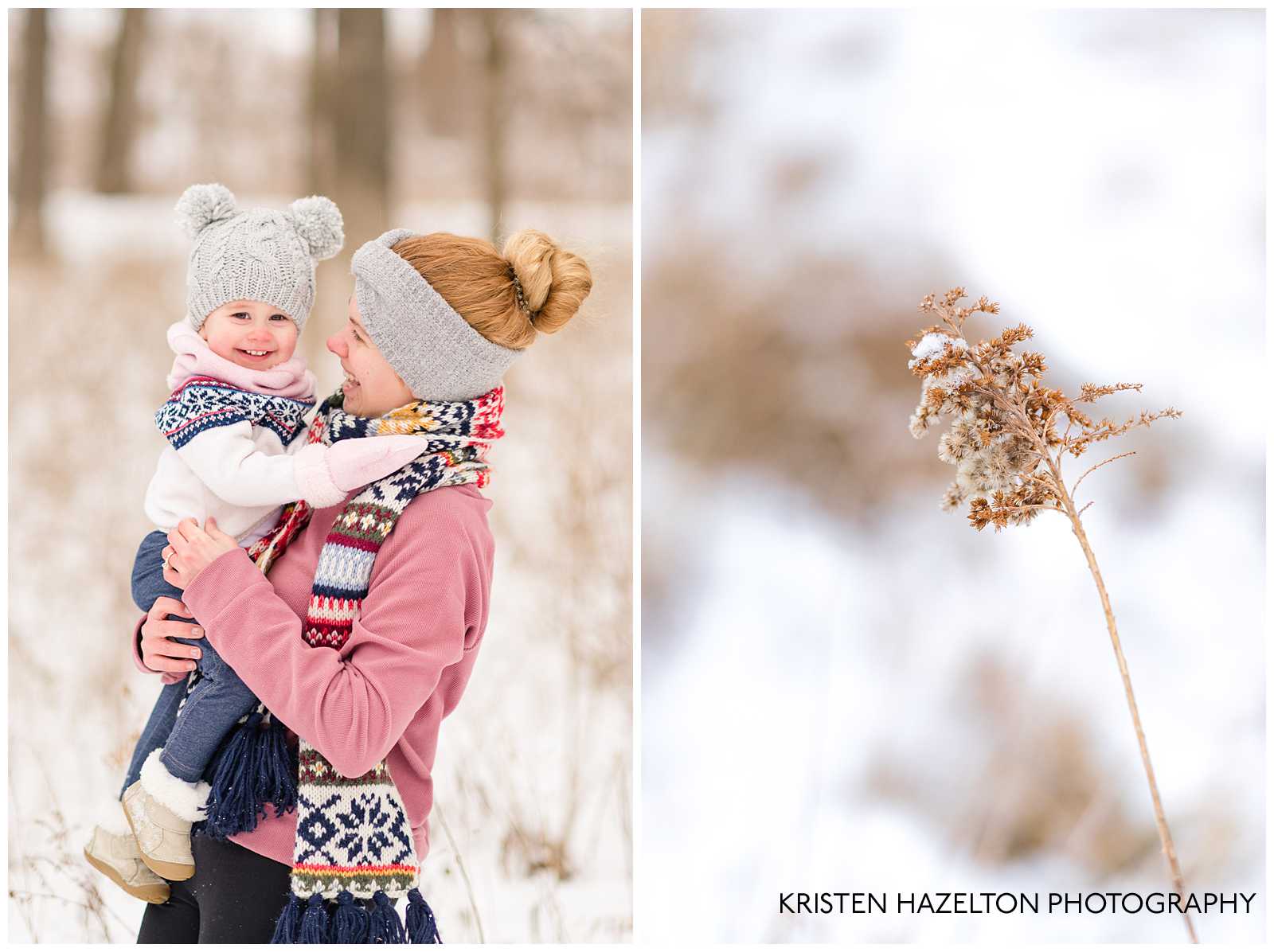 Snowy photos in the Oak Park IL area of a mom and toddler daughter