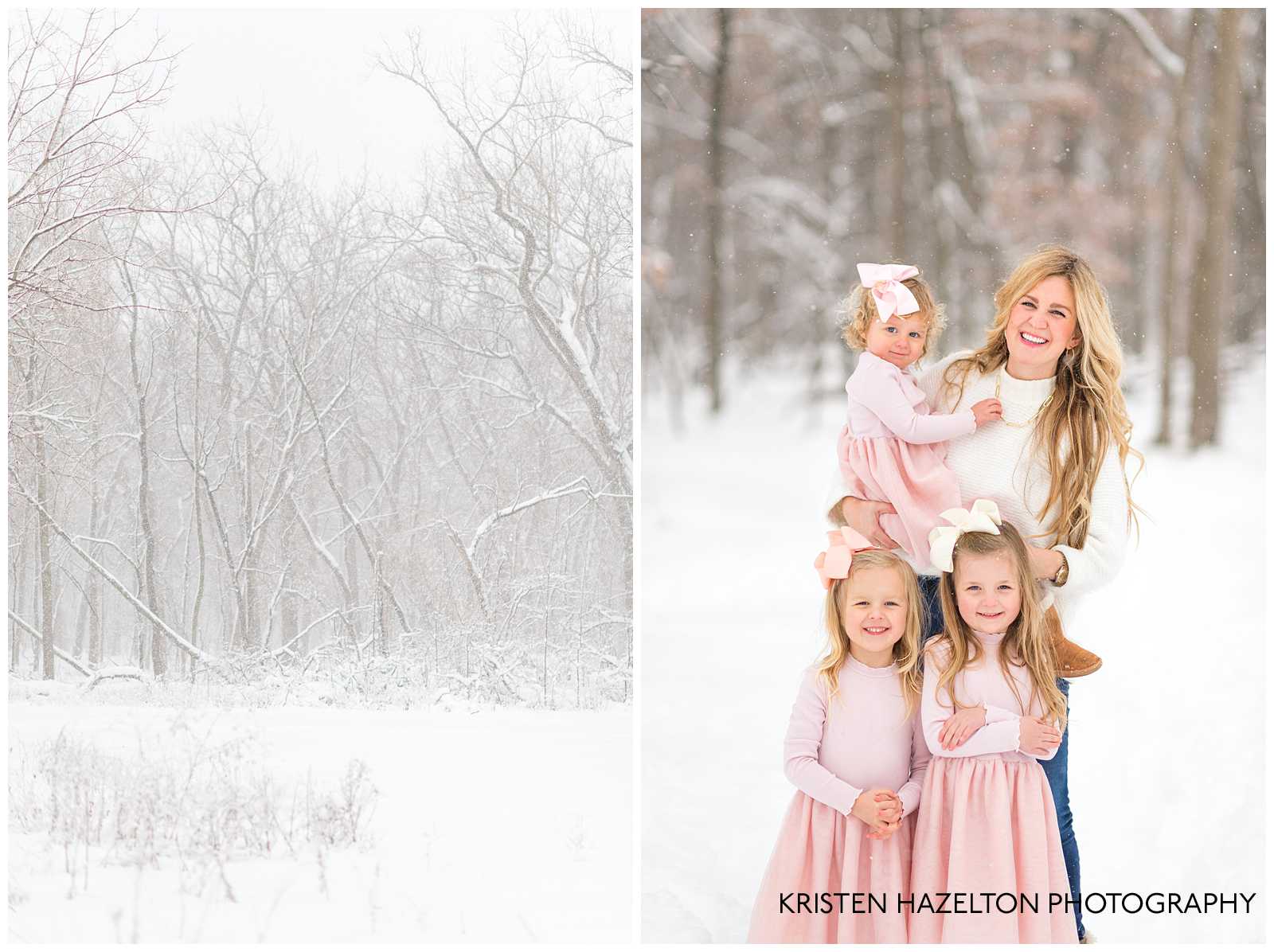 Mom and daughters at a Snowfall photoshoot