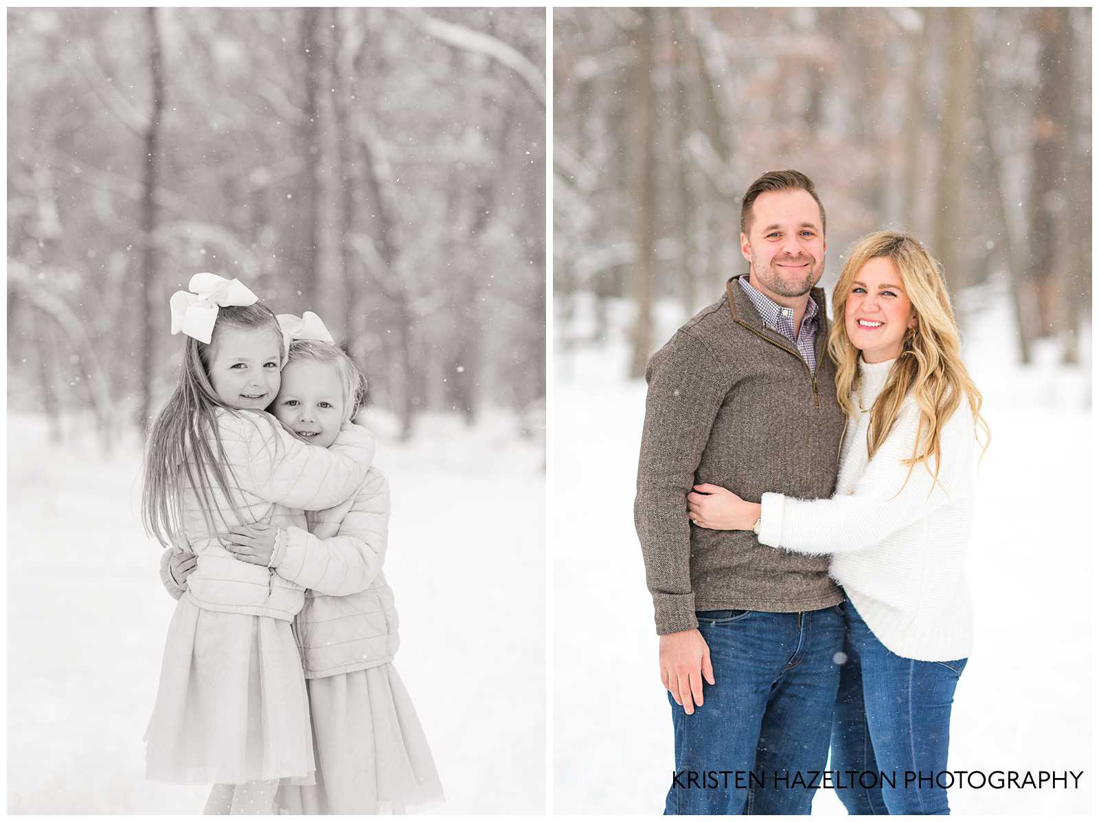Family hugging at a Snowfall photoshoot