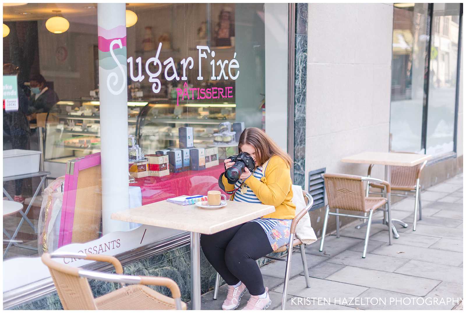 Food photographer photographing a coffee at Sugar Fixe in Oak Park downtown