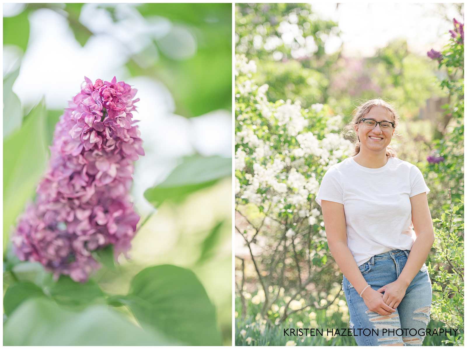 Casual senior photos at the Lilac Festival in Lombard IL in the spring