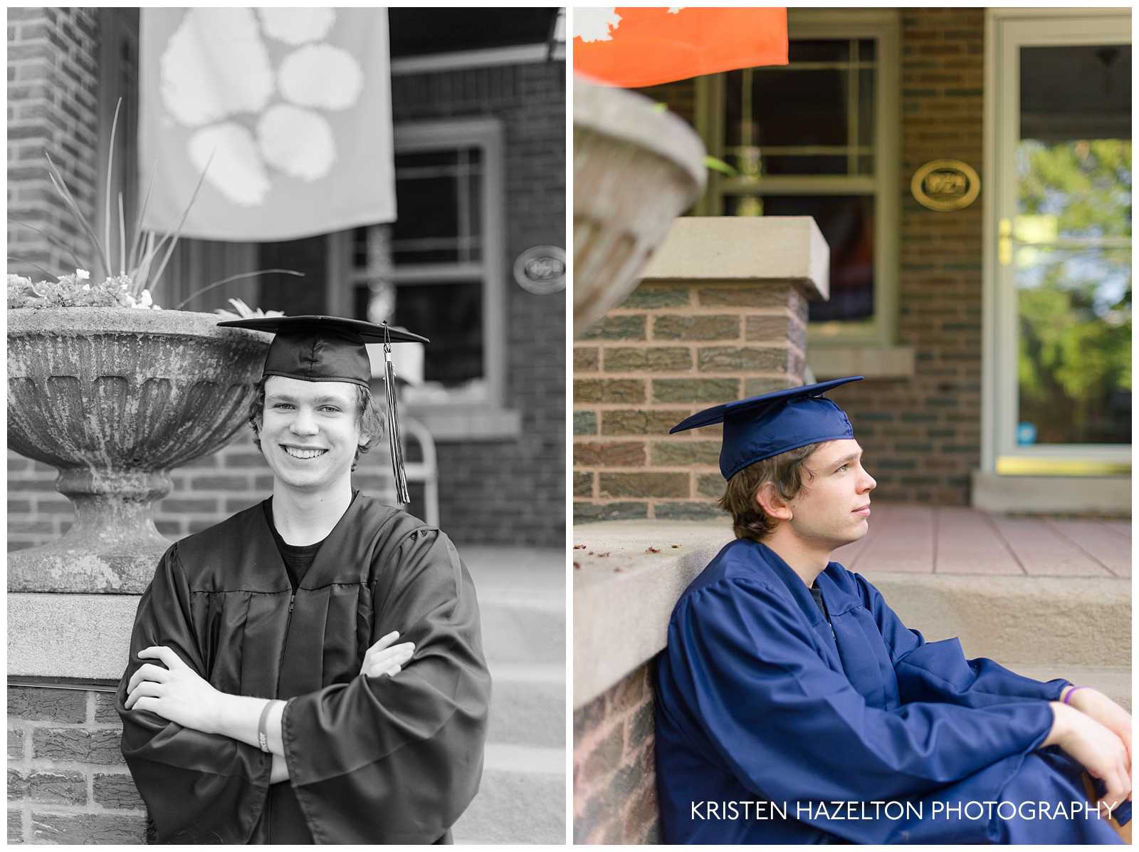 High school senior boy at his Oak Park, IL cap and gown photoshoot