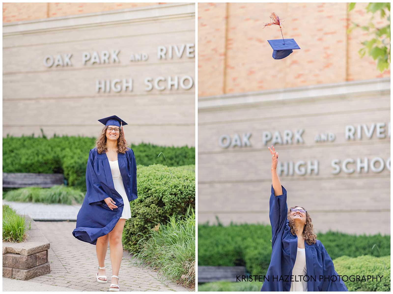 OPRFHS Senior Photos of a female graduate throwing her cap