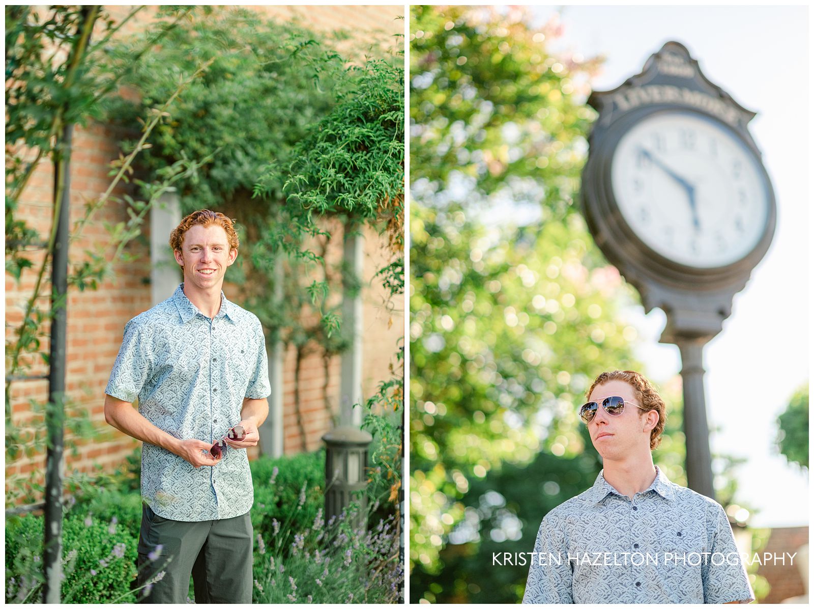 High school senior guy pictures underneath an archway covered in vines