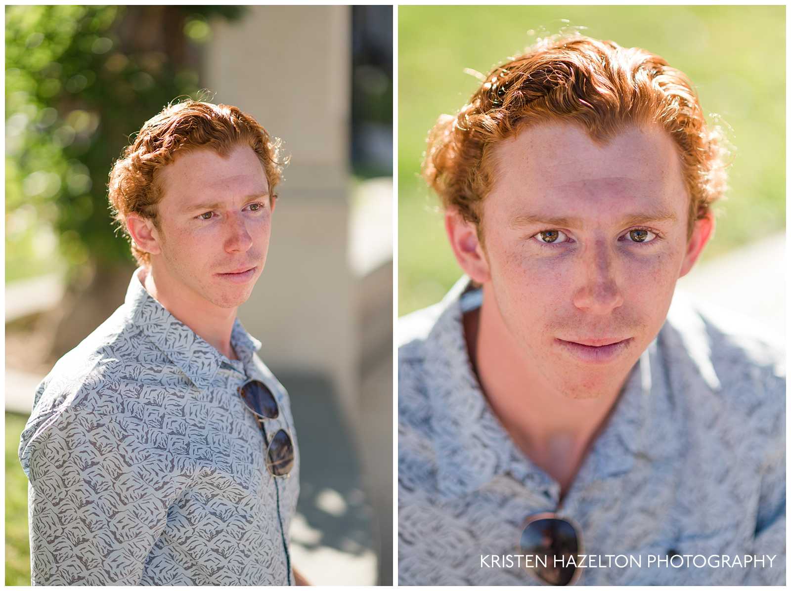 Male high school senior portraits in downtown Livermore at Lizzie Fountain