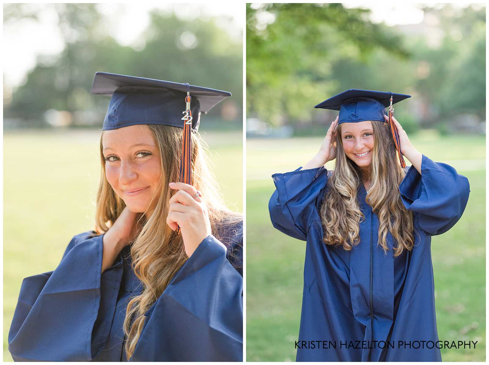 Girl holding onto her tassel and putting her cap on for her OPRF Senior Pictures 