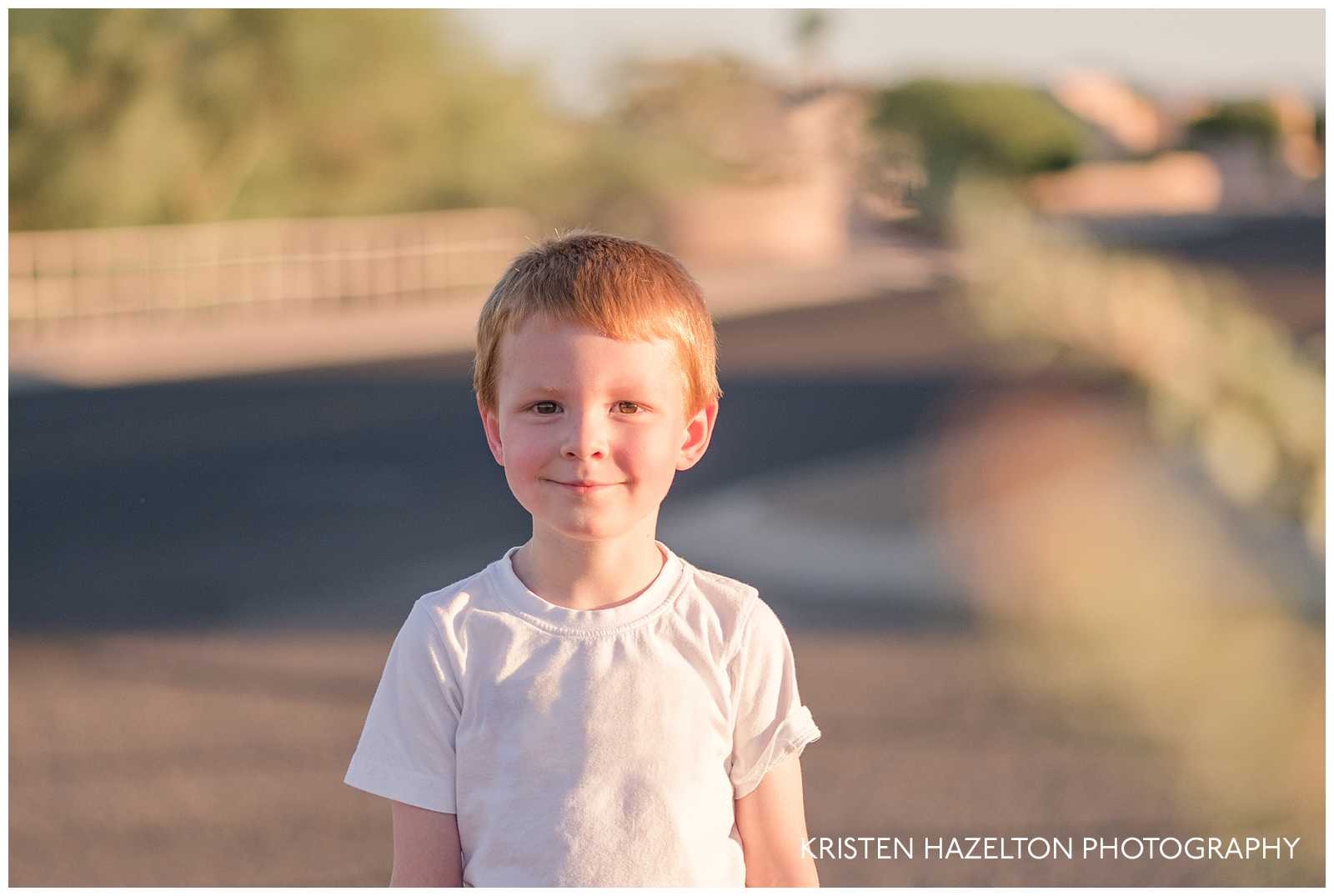 Young boy in Tucson, AZ at sunset