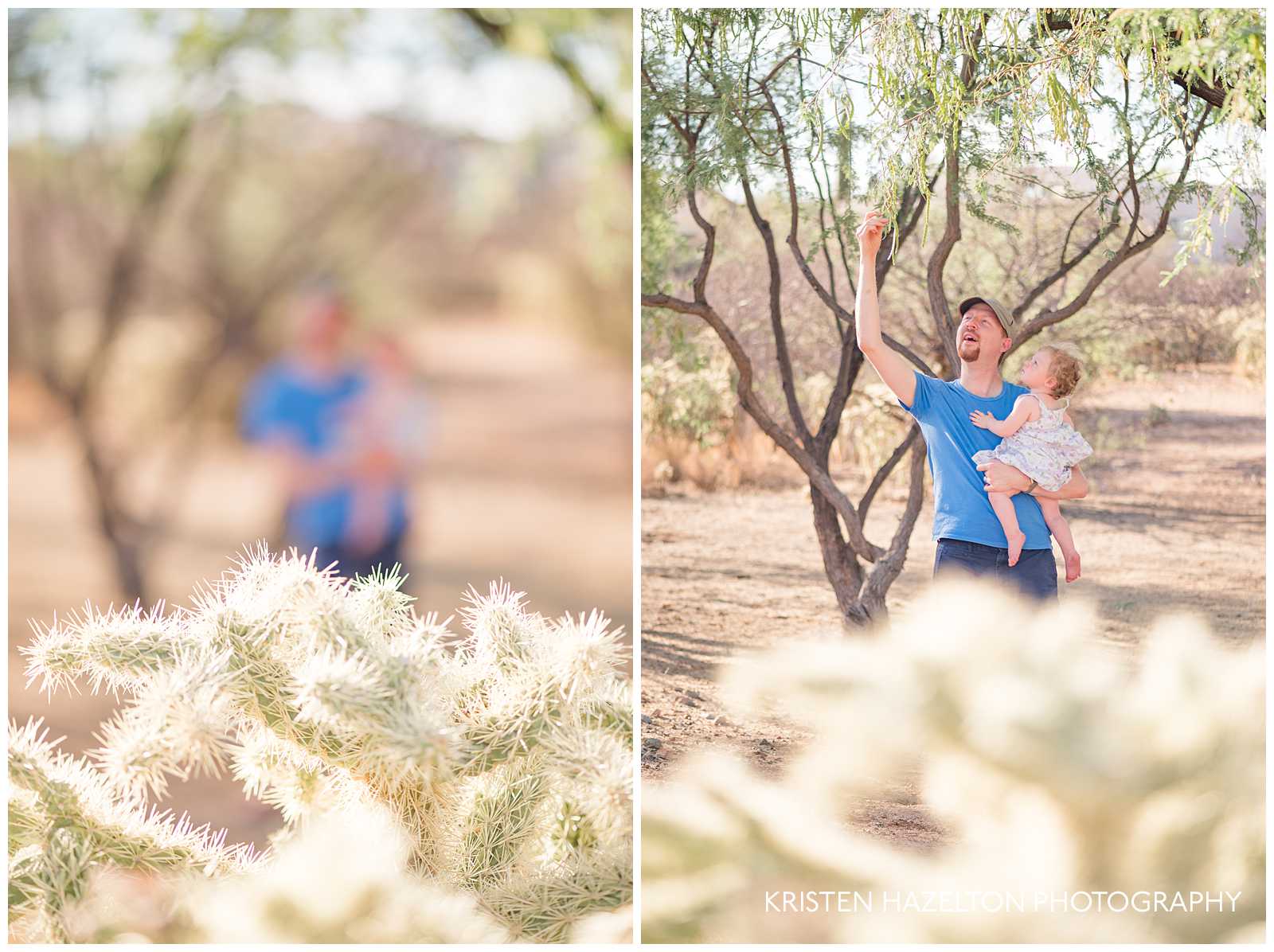 Tucson desert family portraits of a dad holding his baby daughter by photographer Kristen Hazelton