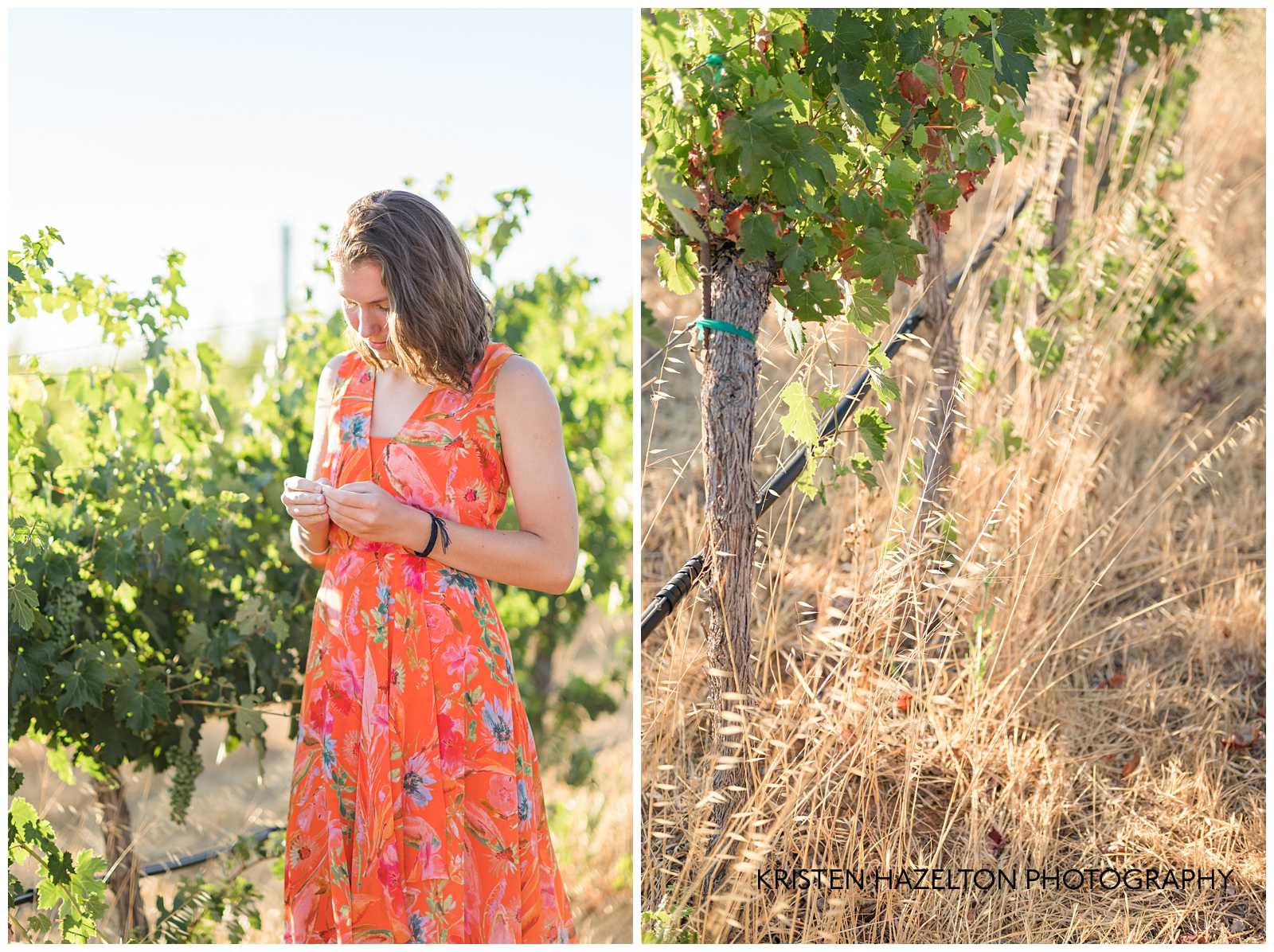 girl in orange dress in a vineyard