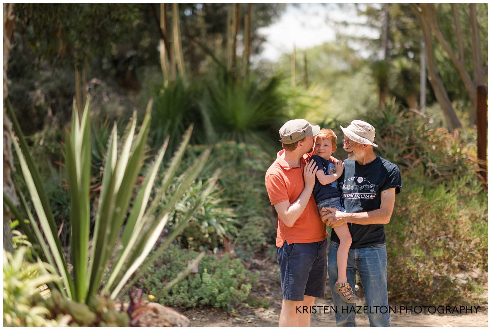 Family photos of a father, son, and grandfather at the Ruth Bancroft Garden in Walnut Creek, CA.