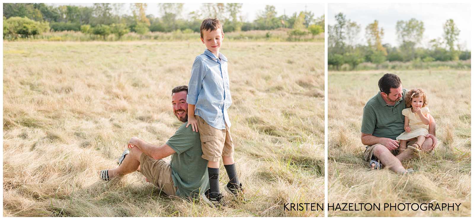 Dad and son in a field