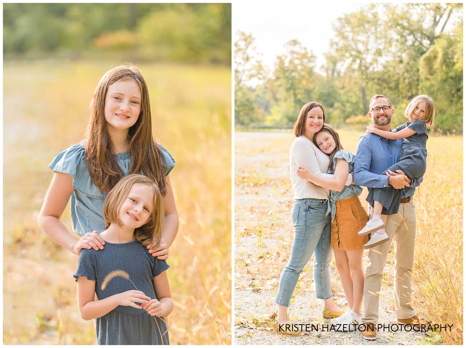 Family of four in a field of cattails by River Forest, IL photographer Kristen Hazelton